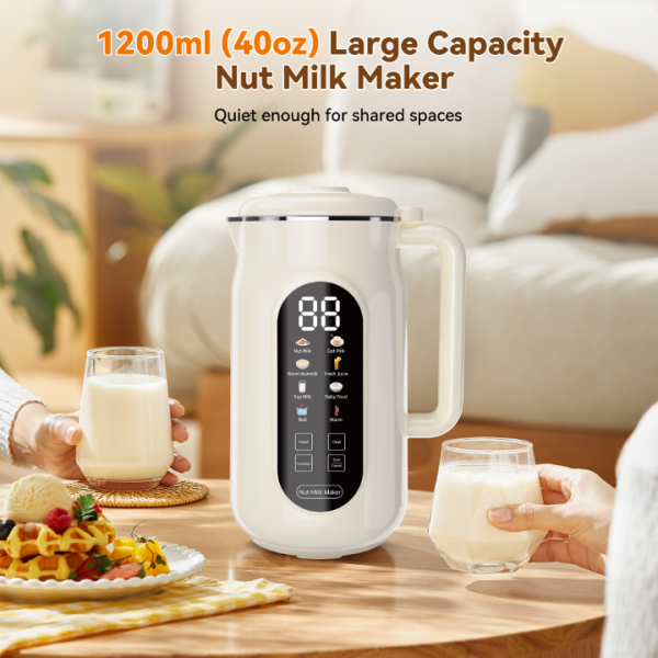 "10-in-1 Nut Milk Maker Machine, 42oz Automatic Nut Milk Maker with LED Touch Screen, Self-Cleaning, 12H Delay Start, Keep Warm, Automatic for Soy/Oat/Almond Milk, Juice,Coconut,Plant Base & Boil Water"