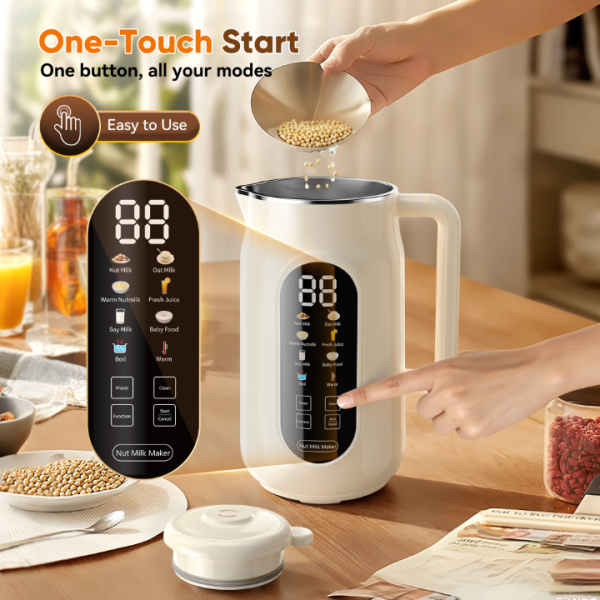 "10-in-1 Nut Milk Maker Machine, 42oz Automatic Nut Milk Maker with LED Touch Screen, Self-Cleaning, 12H Delay Start, Keep Warm, Automatic for Soy/Oat/Almond Milk, Juice,Coconut,Plant Base & Boil Water"